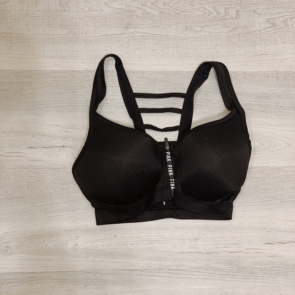 NEW PINK Ultimate Zip Front Push-up Sports Bra